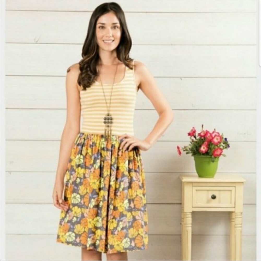Matilda Jane Striped Floral Dress Sleeveless Midi Drop Waist Size L